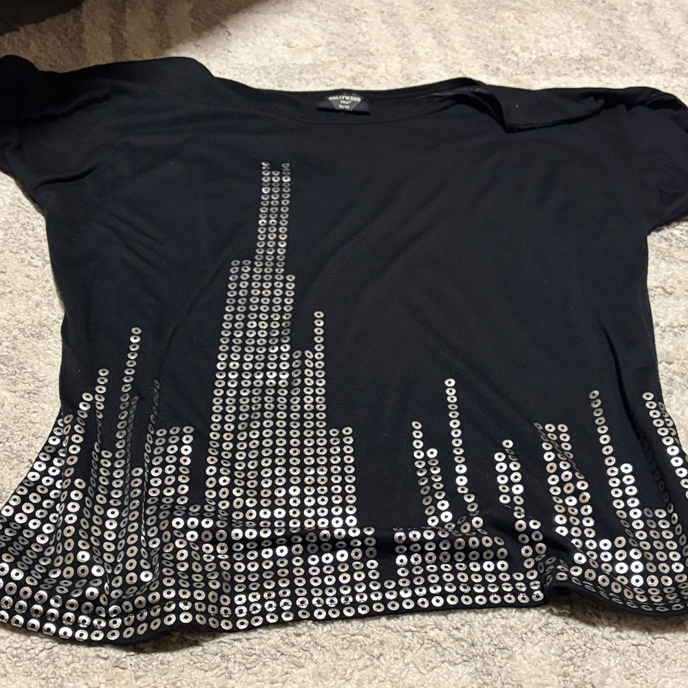 Black and Silver Embellished Women's Top